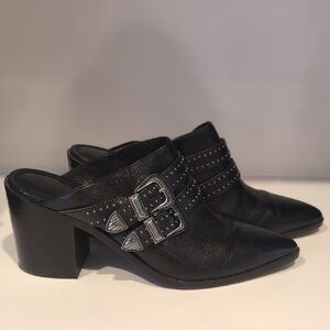 Black Women's Mules with Silver Buckles